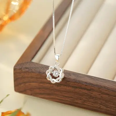 S999 saf gümüş kolye, zirkon, taze stil, kız çocukları için - 3