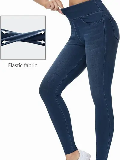 Damen-Skinny-Jeans mit hohem Bund, elastisch, vier Taschen