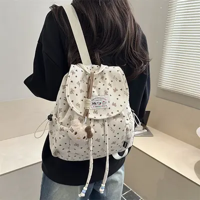 Cross-Border Yeni Model Büyük Kapasiteli Kadife Çift Omuzlu Sırt Çantası Kadın Moda Rahat Çok Amaçlı Kısa Mesafe Seyahat Fiyonklu Çift Omuzlu Sırt Çantası
