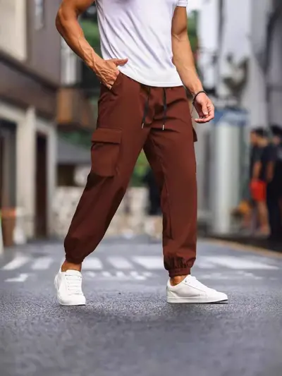 Men's Multi-Pocket Cargo Pants, Retro Casual Jogger Style
