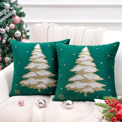 Carefully selected reindeer Christmas tree gold printed pillow cover, popular across borders, featuring autumn and winter snowflake embroidery style holiday decorative pillow cover. - 10
