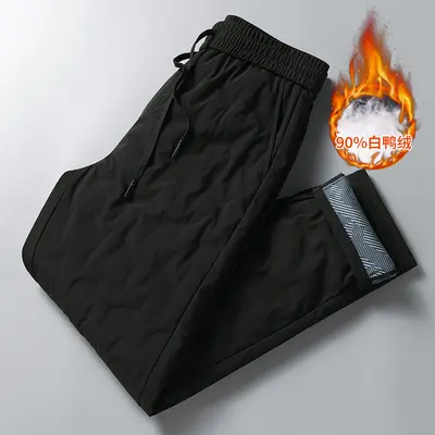 Men's White Duck Down Winter Pants with Elastic Waist - 8