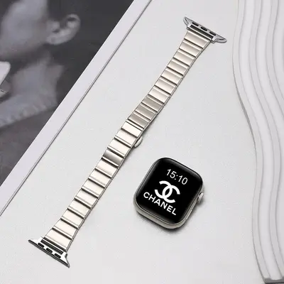 Apple Watch S10/11 için metal bambu eklemli kordon, kelebek toka - 9