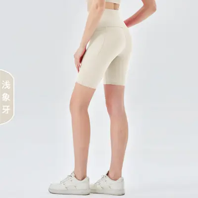 Yüksek Belli Lycra Spor Şortu, Cepli ve Kalça Kaldırıcı, Yaz Modeli - 9