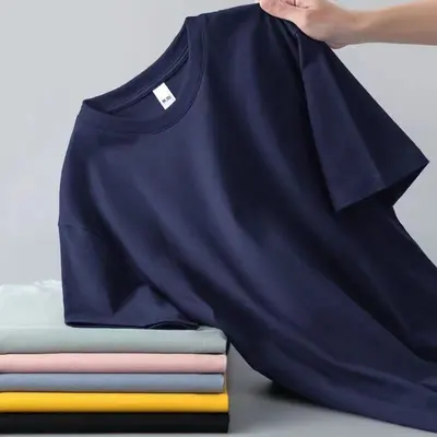 Sommerliches Milchweiß-Seide-180g-Baumwoll-Herren-T-Shirt mit kurzen Ärmeln in Weiß, lockerer Schnitt, undurchsichtige Auskleidung, Sommer-Oberteil, direkt vom Hersteller - 11