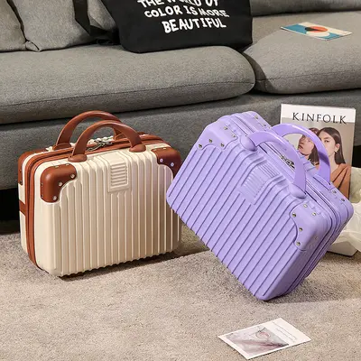 Retro 14 inç kozmetik durumda el çantası bavul kadın ins sevimli öğrenci kozmetik çantası el çantası seyahat kozmetik kutusu