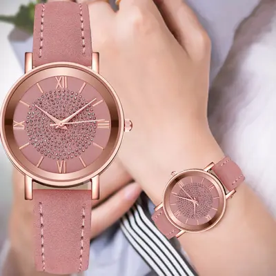 Kadın kuvars saati, deri kordon, rhinestone detaylı - 2