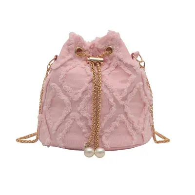 Women's Denim Chain Bucket Bag, Single-Shoulder Crossbody - 10