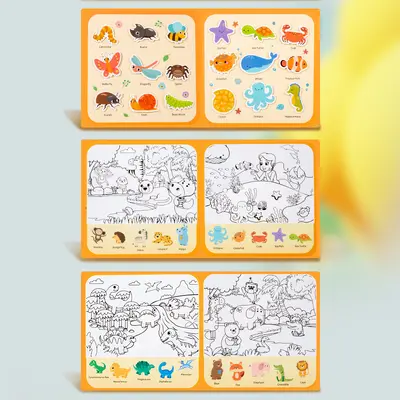 Kinder-2-in-1-Wiederverwendbares Malbuch, Tiere und Verkehr