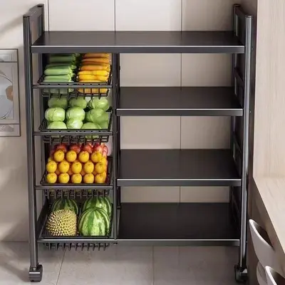 Premium Metal Freestanding Multi-Tier Storage Rack Mobile Cookware Iron Kitchen Organizer Shelf Pot Oven Rack