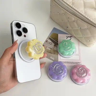 Magnetic phone stand, sequin design, rotating and retractable