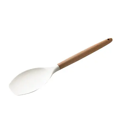 Mutfak yapışmaz tava ahşap saplı paslanmaz çelik silikon spatula, yüksek sıcaklığa dayanıklı, haşlanma önleyici, kaymaz, ev tipi gıda sınıfı silikon spatula ve kaşık. - 12