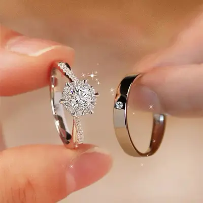 Couple ring set, wedding, adjustable open design