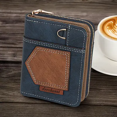 Men's Slim Bi-Fold Zipper Wallet with Coin Pocket - 1