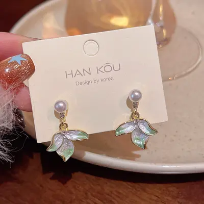 S925 Silver Needle Forest Style Fresh Flower Stud Earrings Women Vacation Lightweight Luxury Niche Elegant Pearl Earrings - 12