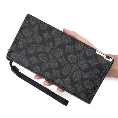 GEFEYA Men's Long Clutch Bag with Classic Print, Wrist Strap and Zipper - 7