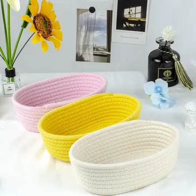 Cotton Rope Oval Storage Basket Home Simple Modern Snack Cosmetic Desktop Storage Basket Organizer Basket