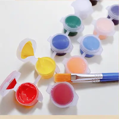 Çocuklar için akrilik boya şeritleri 12 renkli set 6 yapışık sanat boyama boyama DIY alçı bebek suluboya boya
