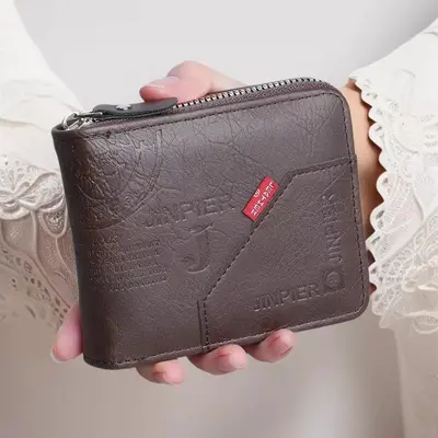 Men's Short Leather Wallet 2026 with Zipper and Coin Pocket - 1