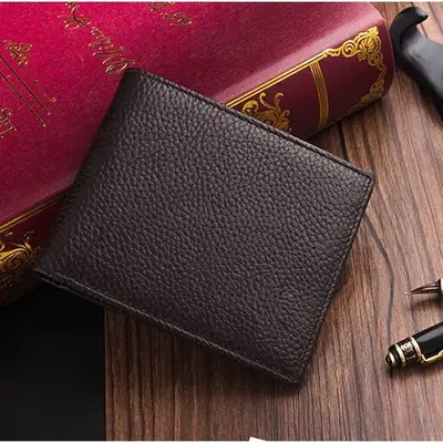 Echte kurze Herrenbrieftasche, ultradünn, quer, aus Leder - 4