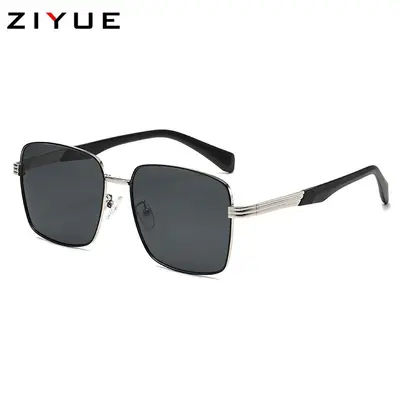 Men's Polarized Sunglasses with Metal Square Frame for Driving - 9