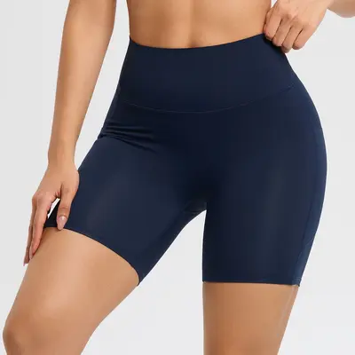 Yüksek belli kadın yoga şortu, cepli, dikişsiz, kalça kaldırıcı - 12