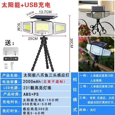 Solar Outdoor Clip-On Three-Head Light with Motion Sensor, Waterproof - 8