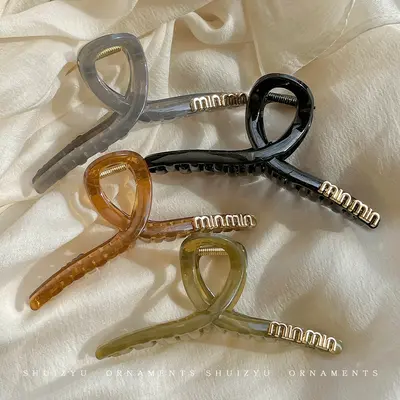 Large Letter Cross Claw Hair Clip for Women, Shark Clip Hair Accessory Wholesale, Back of Head Styling for Thick Hair, Premium Decorative Hair Accessory