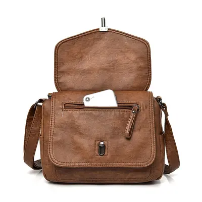 Elegante Retro-Damenumhängetasche aus weichem Leder - 6