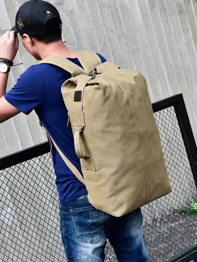 Men's Backpack, Large Capacity, Linen Fabric, Travel and Sports