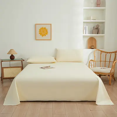 Wholesale einzelnes Produkt reine Farbe gewaschene Baumwollbettwäsche einfache einfarbige Studentenwohnheim Einzelbett-Bettwäsche dreiteiliges Set - 12