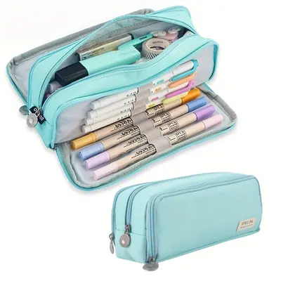 Korean-Style Large-Capacity Student Pencil Case, Double Zipper, Dirt-Resistant - 10