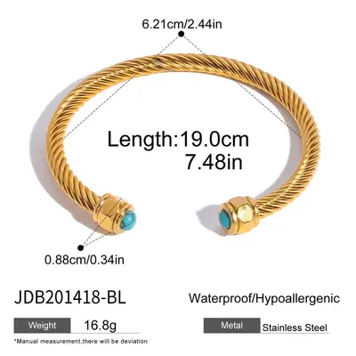 Natural Stone Titanium Steel Open Bangle, Non-Fading - 10