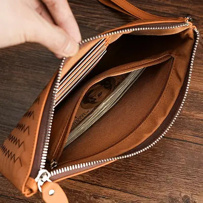 Handgefertigte Herren-Clutch aus echtem Leder mit Geflechtmuster, große iPad-Geldbörse - 4