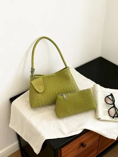 Damen-Achseltasche mit Geflechtmuster, Retro-Mutter-Kind-Tasche, Pendler-Tote-Bag - 5