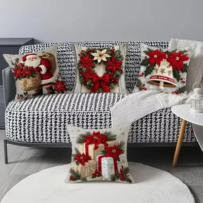 Amazon Weihnachts-Kissenbezug Kissen Sofa Dekoration Weihnachtsmann Schneemann Rentier Druckmuster Kissenbezug - 5