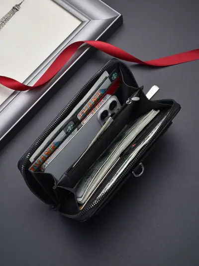 Men's Long Zip Leather Wallet and Clutch with Multiple Card Slots - 3