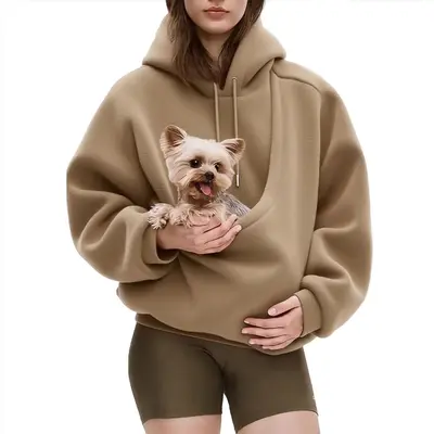 BK8837# Amazon Avrupa Amerika Sonbahar Kış Sınır Ötesi Düz Renk Kapşonlu Peluş Evcil Hayvan Cepli Geniş Kesim Sweatshirt Kadın - 9