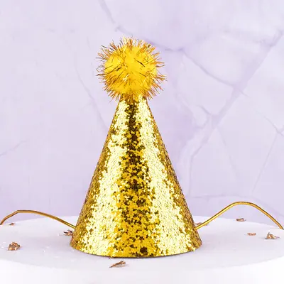 Gold Children's Birthday Party Hat with Star Sequins - 11