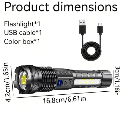 A76 Rechargeable LED Flashlight, Long Range, Multifunctional, Side Work Light - 8