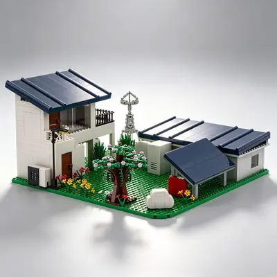 Custom Building Block Solar Power Station Mini Cottage Architectural Model Desktop Ornamen - 6