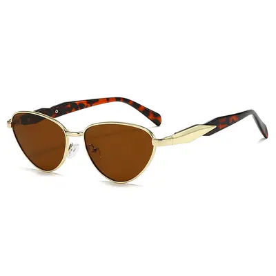 Triangle Cat-Eye Sunglasses, Metal Frame, UV Protection, Korean Style - 3