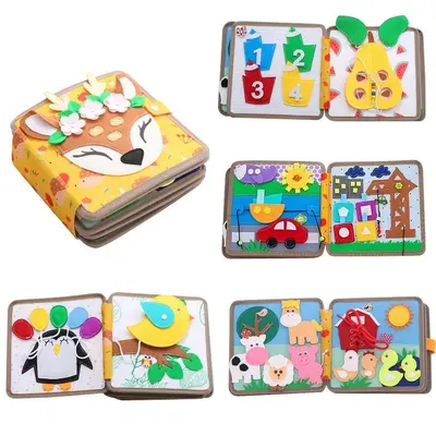 Felt Fabric Quiet Book, Montessori Baby Book with 3D Deer