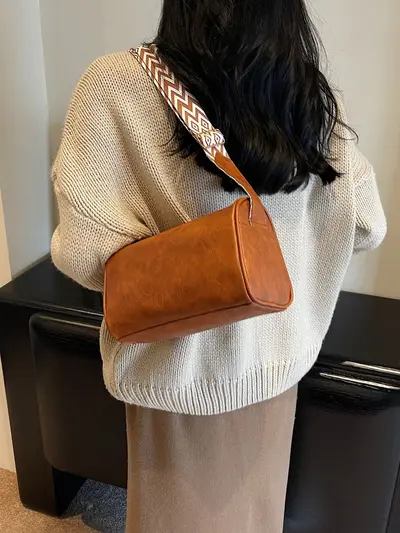 Kadın Düz Renk Retro Silindir Omuz Çantası, Çapraz Askılı