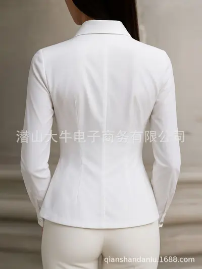 Women's Slim-Fit Long-Sleeve Stand-Collar Shirt, Solid Color, Waist-Cinching