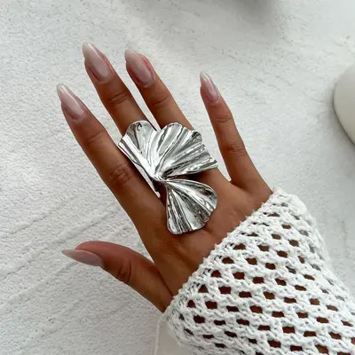 European and American cross-border jewelry, accessible luxury style asymmetric stereo alloy ring, designed pleated wide ring new product - 10