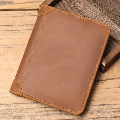 Retro iş tarzı erkek hakiki deri kısa cüzdan, yatay ehliyet bölmeli - 7