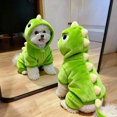 Winter Warm Flannel Dinosaur Jumpsuit Dog Clothes for Small Breeds - 7