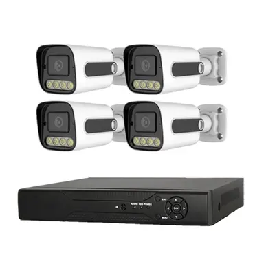 4 Yol AHD Dış Mekan Su Geçirmez Gözetim Kamerası Tam Renkli HD Dış Mekan Akıllı Gözetim Seti Kit