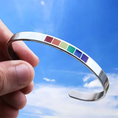 Stainless steel rainbow C-shaped open bangle 6MM - 3